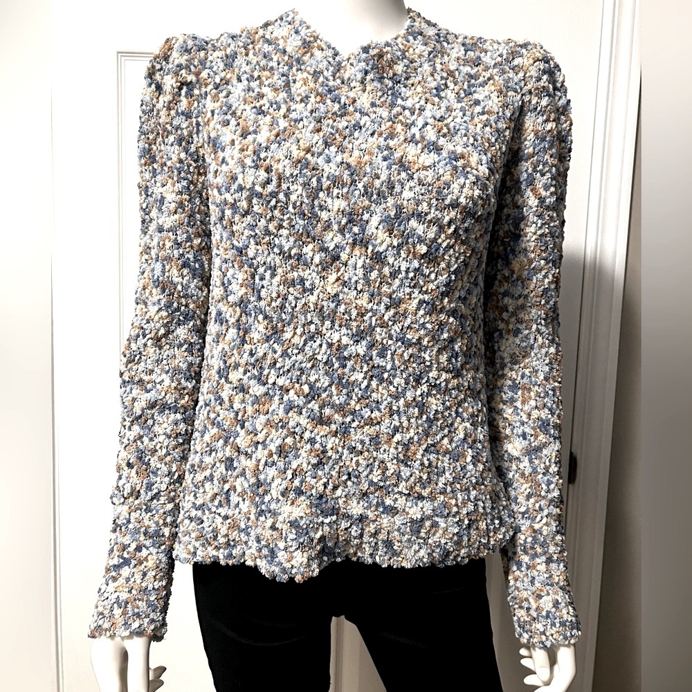 ANTHROPOLOGIE.GREYLIN.Gorgeous “Alma”Cozy Knit Chenille Sweater.Blue/White/Tan.S